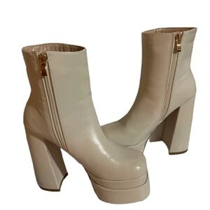 Retro Cream Platform Midi Boots